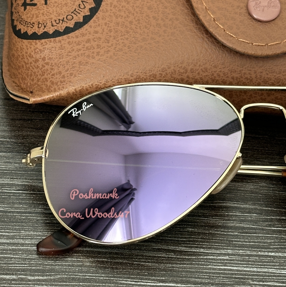RayBan Aviator Purple Flash Lenses RB3025 Gold Frame 58 / 62 Unisex New - Picture 4 of 15